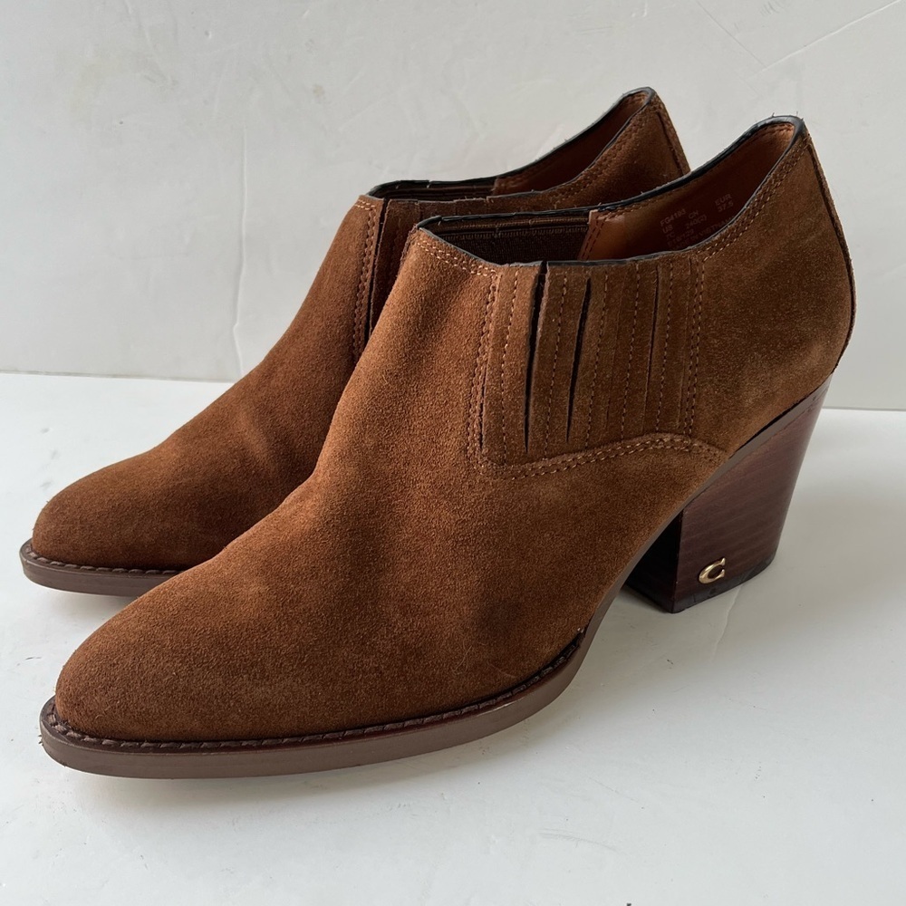 Coach Perri Brown Suede Ankle Booties Size 7 C - Picture 1 of 11